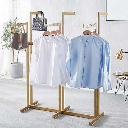 FKKPRVAX Floor Standing Metal Garment Rack - Heavy Retail Display Racks With Wheels, 8 Arms Clothing Rack, Square Tubing Portable Shirt Racks, Merchandise Display For Hanging Clothes (L-gold)