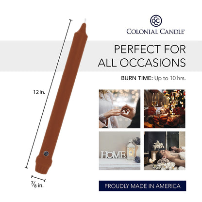 Colonial Candle Unscented Taper Candle, Classic Collection, Amber, 12 in, Pack of 12 - Up to 10 Hours Burn