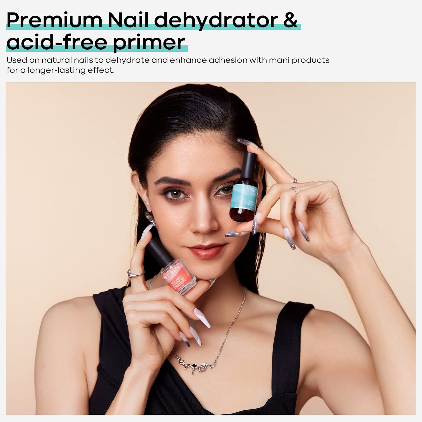 modelones 15 ml Nail Dehydrator and Primer, Acid Free Base Coat Natural Prep Dehydrate & Bond Primer Kit, Hema-Free Acrylic Nail Supplies