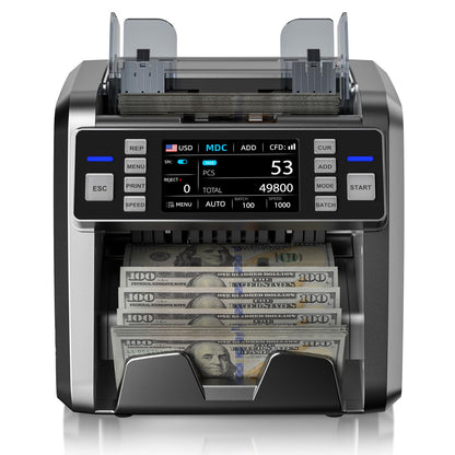 Aneken Mixed Denomination Money Counter with Counterfeit Detection, Touch Screen, and 2CIS/UV/MG/IR/DD/DBL/HLF/CHN, Value and Mixed Counting for Accurate Cash Counting, Gray