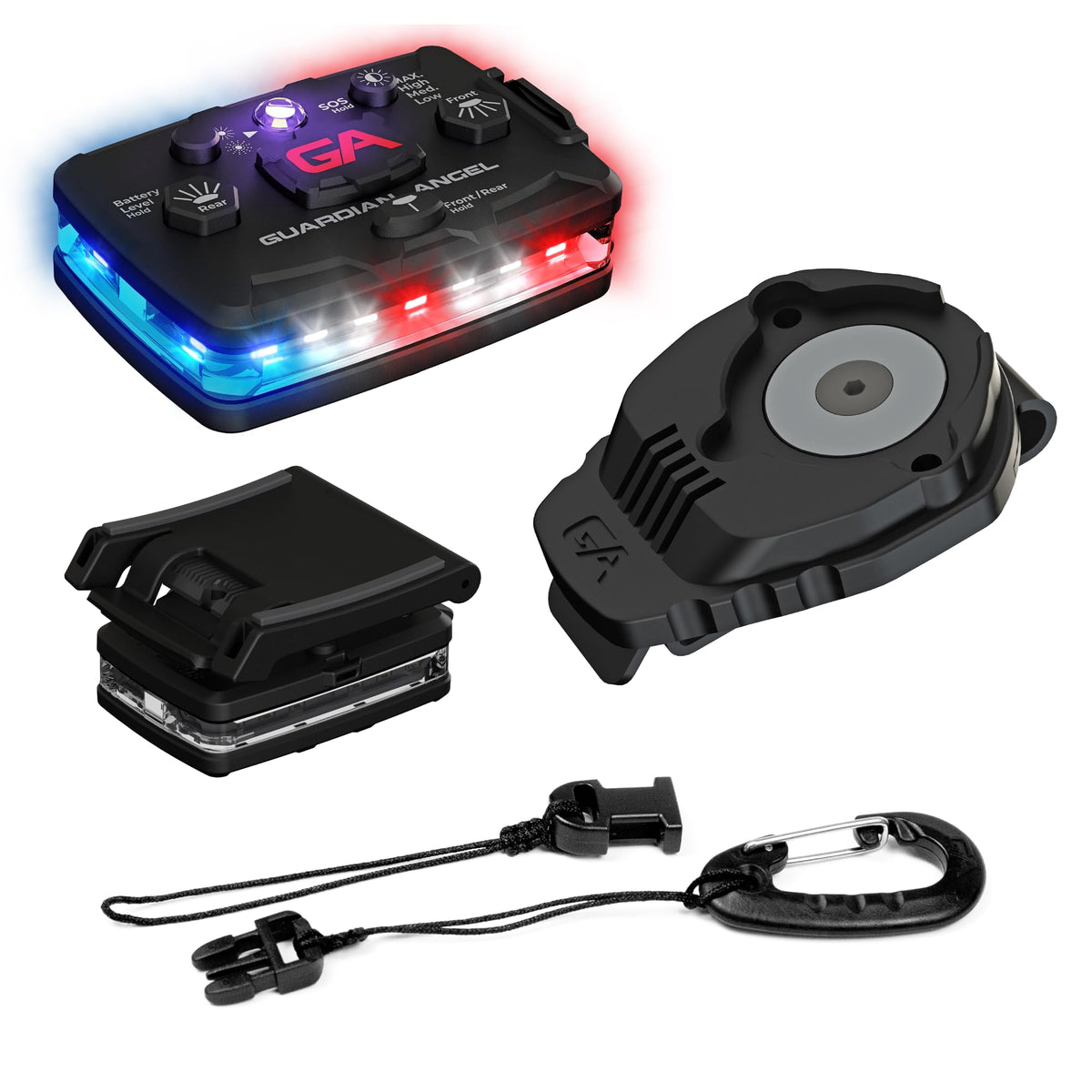 Guardian Angel Law Enforcement Infrared Wearable Safety Light Bundle - Elite Series Red/Blue/White Infrared Light, Universal Mount, Epaulet Mount and Tether, Magnetic Mounting, Professional Grade