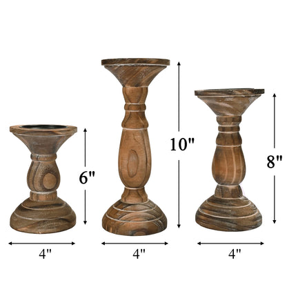 Yorkmills Pillar Candle Holder Set of 3, Farmhouse Decor Living Room Tall Candle Holders for Pillar Candles, Wood Candle Holders for Table Centerpieces Brown Home Decor Kitchen Dining Room Table Decor