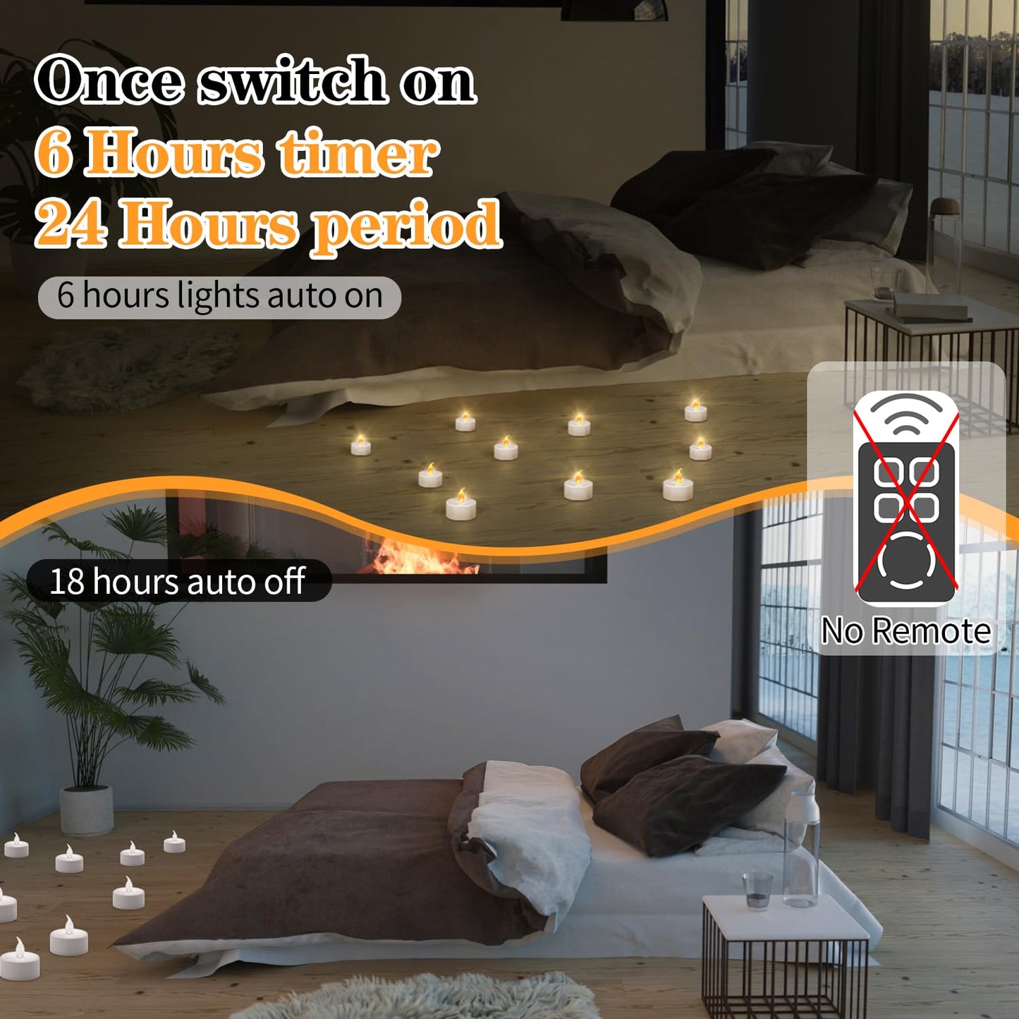 KOABY 24 Pack Tea Lights with Timer, Auto-On 6 Hours and Off 18 Hours in 24 Hours Cycle Automatically, Battery Operated Flameless Flickering Tea Lights with Timer(24 Pack, Warm White)
