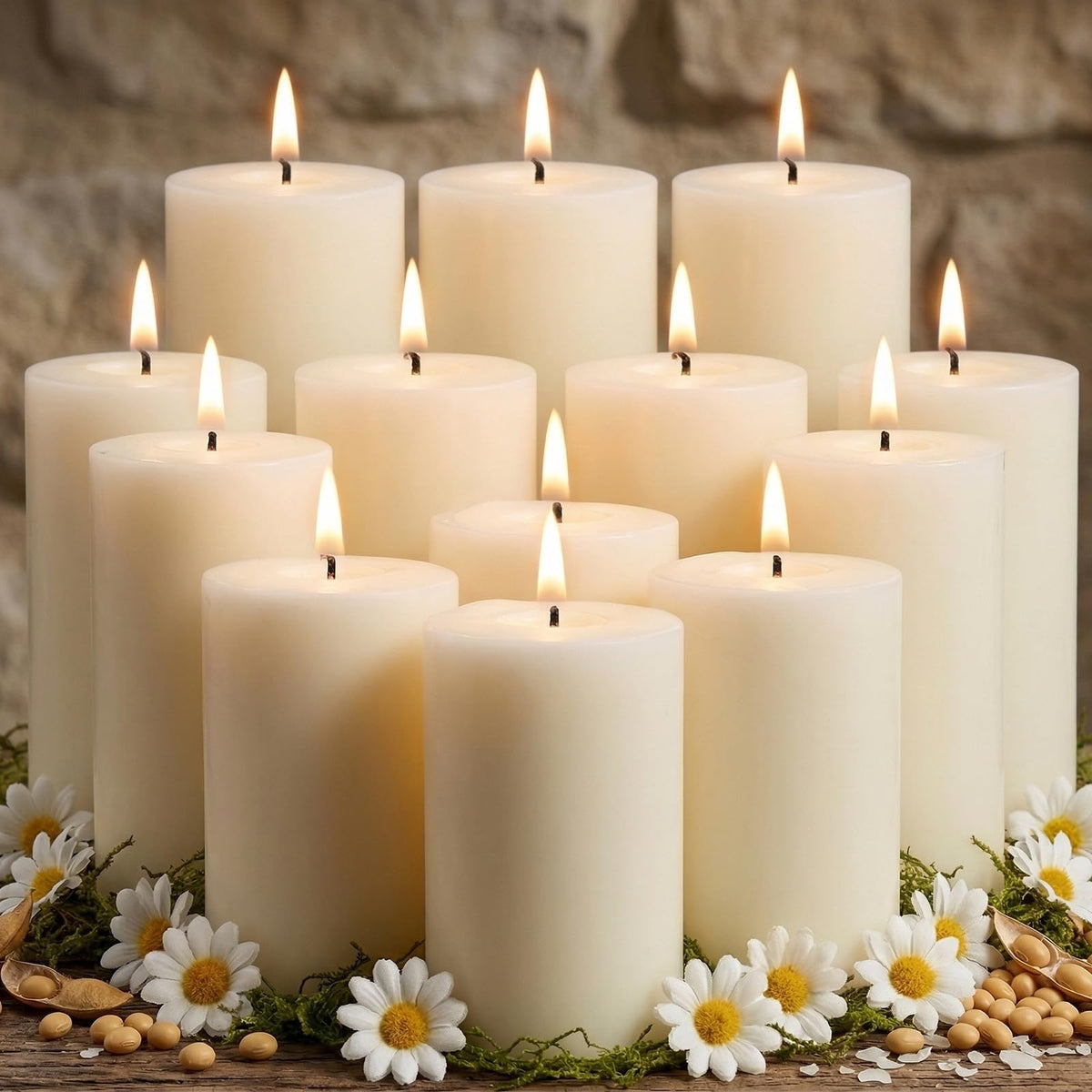 12 Pack Soy Wax Pillar Candles-2x3 Inch Small White Unscented Pillars-324 Hour Long Burning,Non-Toxic Dripless & Smokeless-Natural Soybean Candles for Wedding Centerpieces, Home Decor, Spa and Prayer
