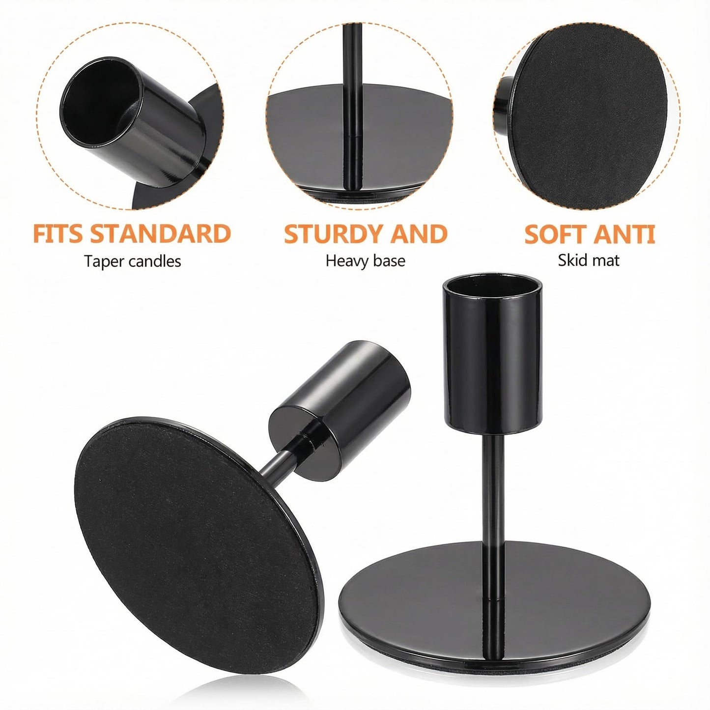 3 Pcs Black Candlestick Holders Set - Matte Black 5.5" & 3.3" Taper Candle Holders for Modern Table Centerpiece and Home Decor