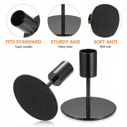3 Pcs Black Candlestick Holders Set - Matte Black 5.5" & 3.3" Taper Candle Holders for Modern Table Centerpiece and Home Decor