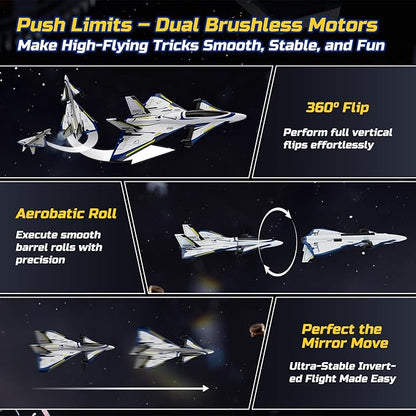 DEERC 4CH Brushless RC PlaneSci-Fi Remote Control Jet Hobby Airplane with LED Lights RTF Aerobatic Aircraft Toys2.4GHz 6-axis Gyro Stabilizer EPP Glider Aircraft Plane for Adults Beginners Advanced