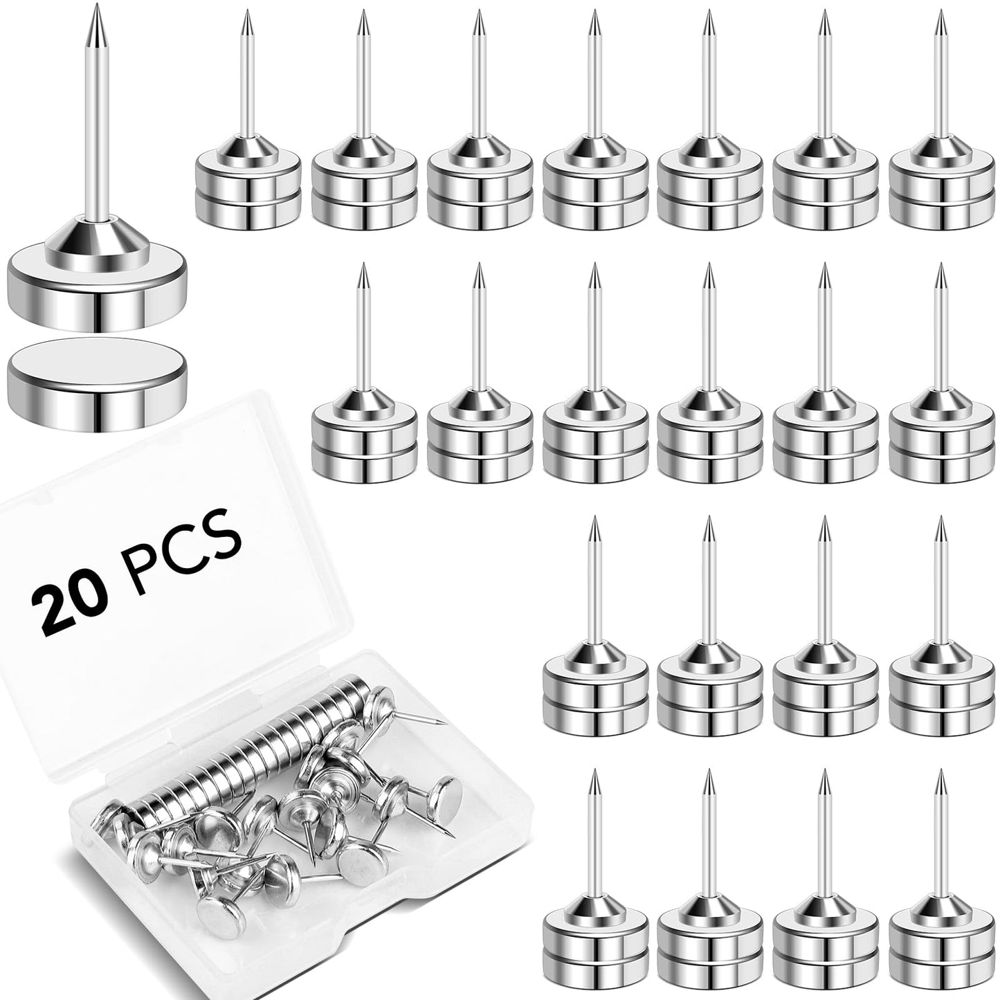 E BAVITE Magnetic Push Pins, 20 Sets Magnet Thumbtack for Wall Bulletin Board Strong Decorative Pushpins Clip for Map Picture Hanging Kit Poster Holder