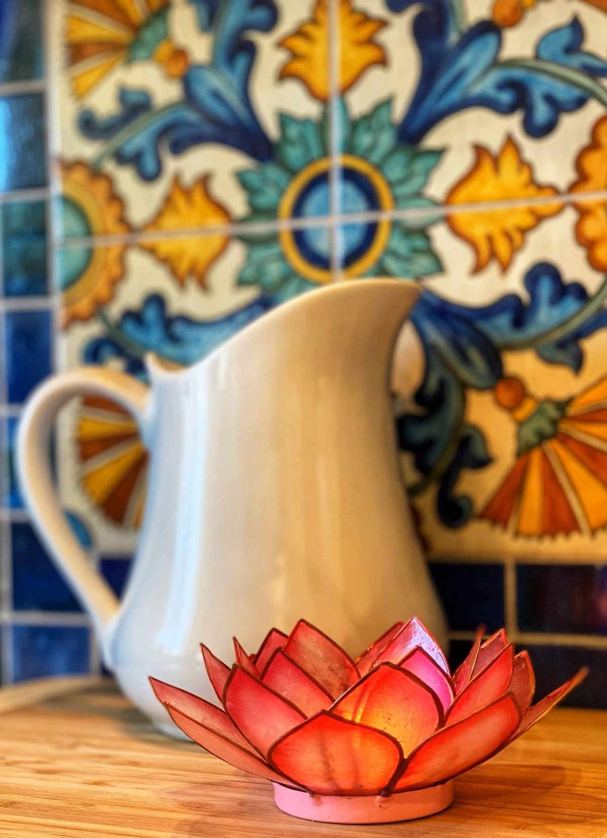 Om Gallery Capiz Shell Lotus Flower Decor Tealight Candle Holder for Serene Ambiance - Handmade Decorative Candle Holders for Meditation, Yoga, and Relaxation, Flamingo