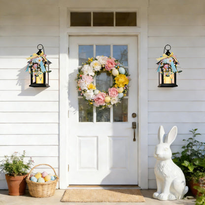 JOHUNT Easter Decorative Candle Lanterns, Battery Operated with Timer, 2 Pack Black Easter Egg Lanterns, 14" Waterproof Hanging Lanterns for Porch, Patio, Wedding Spring Decor