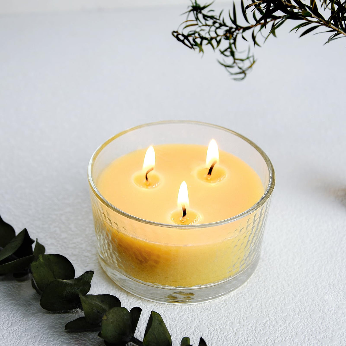 3-Wick Beeswax Candles, Pure Natural Handmade Beeswax Candles in Thick Glass Jars - Unscented Candles with 22-Hour Lasting