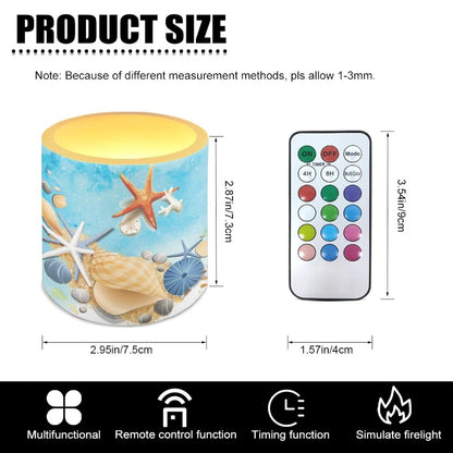 NETILGEN 4 Packs Flameless Candles with Remote Timer Color Changing Realistic Flickering Flameless Candles Set of 4 Battery Operated Candles Beach Seashell Starfish Print