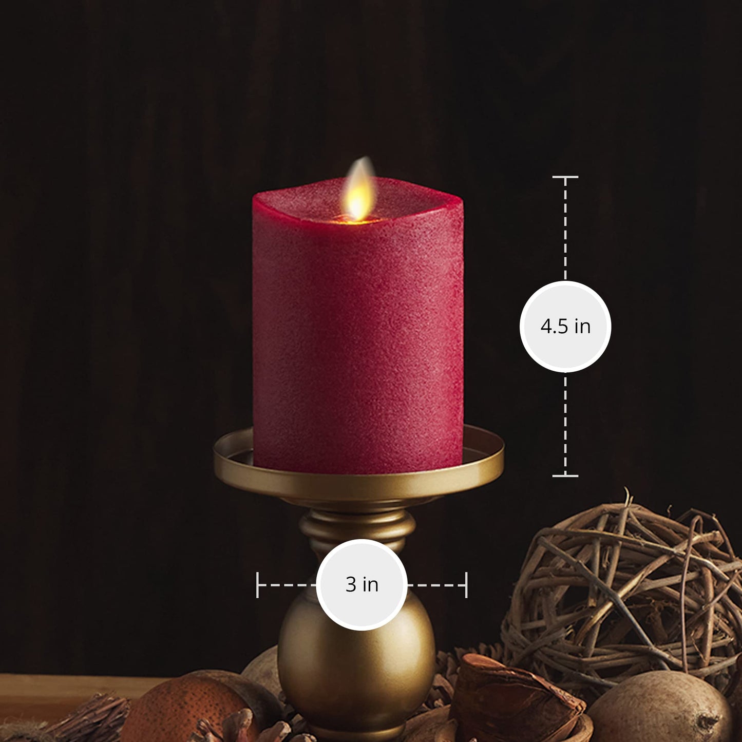 Luminara - Flameless LED Battery Operated Flickering Pillar Candles - Red - Pack of 1-3x4.5 - Realistic Moving Flame Real Wax Indoor/Outdoor Decor