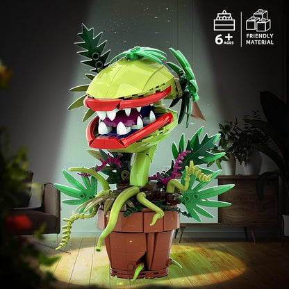 Audrey II Piranha Flower Building Blocks Set Cannibal Plants Building Set Openable Mouth Gift Toy Bonsai Plants Christmas Halloween Horror Decor Gifts for Adults