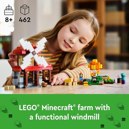 LEGO Minecraft The Windmill Farm Building Toys - Minecraft Toys for Kids Boys &amp Girls Ages 8+ - 3 Minifigures Included - Birthday Gift for Fans of Videogame - 21262