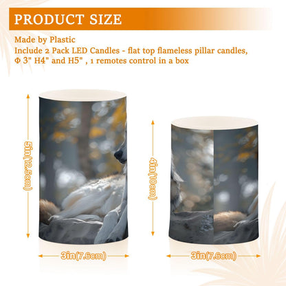 ALAZA Lovely Wolf Real Flickering Flameless Candles Battery Operated with Remote Timer,Tea Light Candles LED Pillar Votive Candles Set of 2 for Outdoor