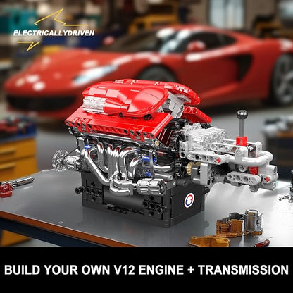 Mould King 10226 V12 Engine Model Kit That Run 12-Cylinder Supercar Engine Building Blocks Sets with Motor Building Your Own Supercar Engine Toy STEM Engineering Toy for Adults(863 Pcs)