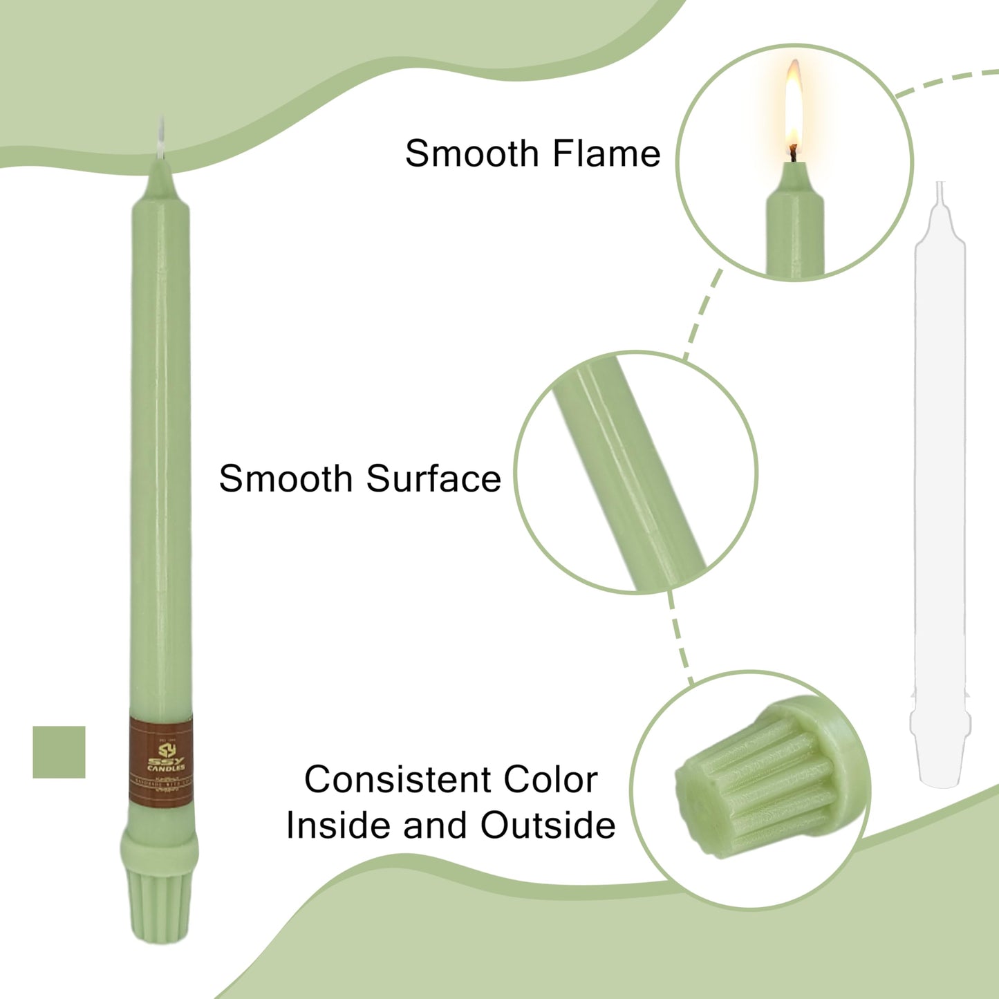 Green Taper Candle 10 Inch Long Candlesticks Unscented Dripless Tapered Candle Set for Home Decor Wedding Party Dinner Candles, 4 Pack