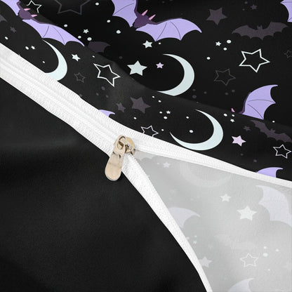 Halloween Bat Duvet Cover Set King Size Cute Moon Starry Night Sky Bedding Set 3Pcs Purple Black White Comforter Cover for Kids Girls Boys Room Decor Kawaii Cartoon Animal Quilt Cover,2 Pillowcases