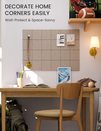 Felt Bulletin Board Tiles -28"x18" Cork Board Alternative for Office Decor, Push Pin Board Wall Organizer 6-Pack - Taupe