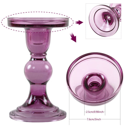 GMWD 3 Pcs Glass Candle Holder Set Clear, Purple Candlesticks Holders Pillar Taper Candles Tealight Stand for Wedding Centerpieces Home Decorations Dining Table