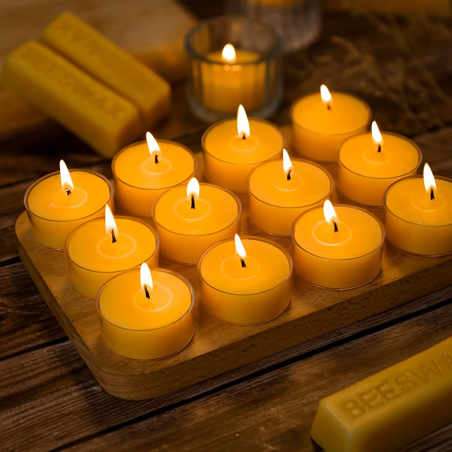 100 Packs Beeswax Tealight Candles Bulk,4 Hours 100% Pure Beeswax Tea Lights Candle in Clear Cup,Natural Scent Bees Wax Candles Small Smokeless Clean Burning Perfect for Home Decor for Party Christmas