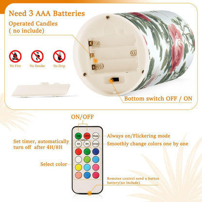 ALAZA Flower Red Rose Flat Pattern Flickering Flameless Candles Battery Operated with Remote Timer,Tea Light Candles LED Pillar Votive Candles Set of 2 for Outdoor Indoor Decorations
