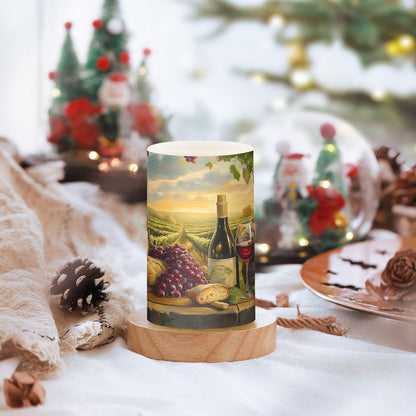 ALAZA Flickering Flameless Candles Red Wine Bottles Grapes Bread Battery Operated Candles with Remote Timer LED Pillar Votive Candles Set of 2 for Holiday Decor