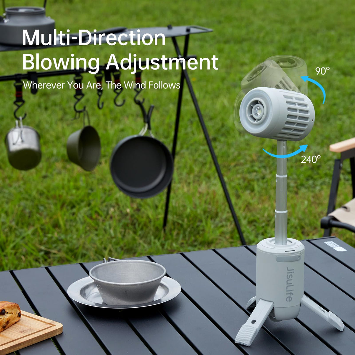 JISULIFE Outdoor Fan Ultra 1, 10-Speed Foldable, 13500mAh Battery Operated Rechargeable, Portable Tent Ceiling with Power Bank, Flashlight, Ideal for Travel, Camping, Fishing, Gifts - Grey
