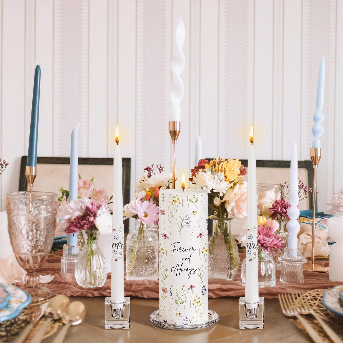 Irenare Unity Candles with Holder for Wedding Ceremony Unity Candle Set Wedding Table Decorations Accessories for Formal Events Church (Wildflower)
