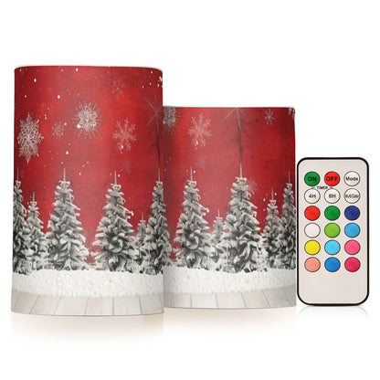 senya Christmas Lights Flameless Candles Christmas Trees Snowflakes Print Pillar Candles Set of 2 Battery Operated Remote Control Warm Lights Home Decor
