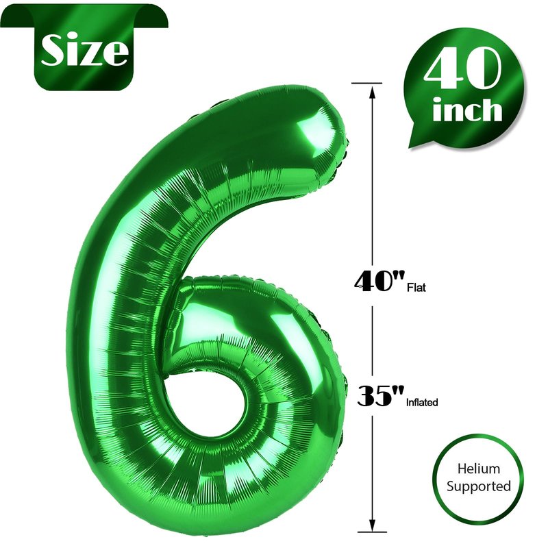 Dark Green Number 6 Balloon 40 Inch, 6th Birthday Party Decorations for Children, Giant 6 Foil Balloon for Party Supplies