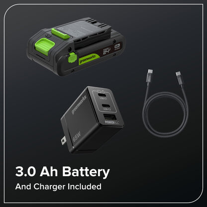 Greenworks 24V 12" Brushless String Trimmer & 515 CFM Brushless Leaf Blower Combo, 2-in-1 Trimmer/Edger, 3.0Ah Battery, 65W USB-C Charger, 130 MPH Airspeed, 3-Year Warranty