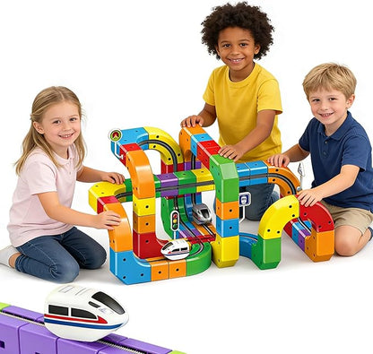 Electric Train Set 3D Magic Flexible Race Tracks for Kids Ages 4-8 123PCS Anti Gravity Race Track with Car for Toddler 3-5 STEM Educational Building Toy Gift for Boys &amp Girls