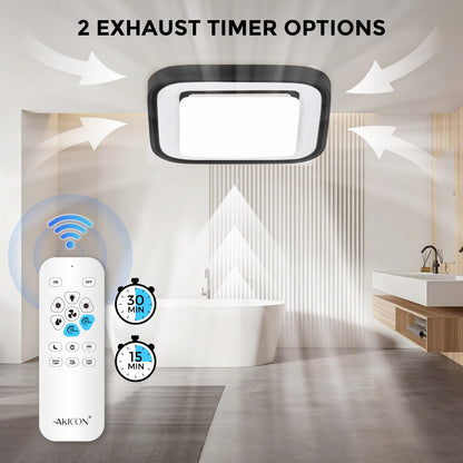Akicon Bathroom Exhaust Fan with RGB LED Light, 110 CFM 1.5 Sone Ultra Quiet Bathroom Vent Fan for Ceiling, 3CCT Dimmable Light & Nightlight, Remote Control, Square (Black)