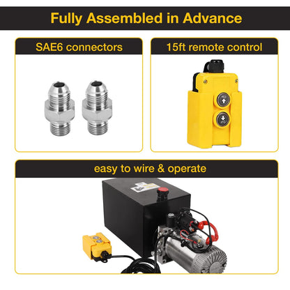 Doppy Hydraulic Power Unit, 13 Quart Single Acting Metal Reservoir Dump Trailer Pump 12V 3200 PSI with Remote Control for Dump Trailer Car Lifting