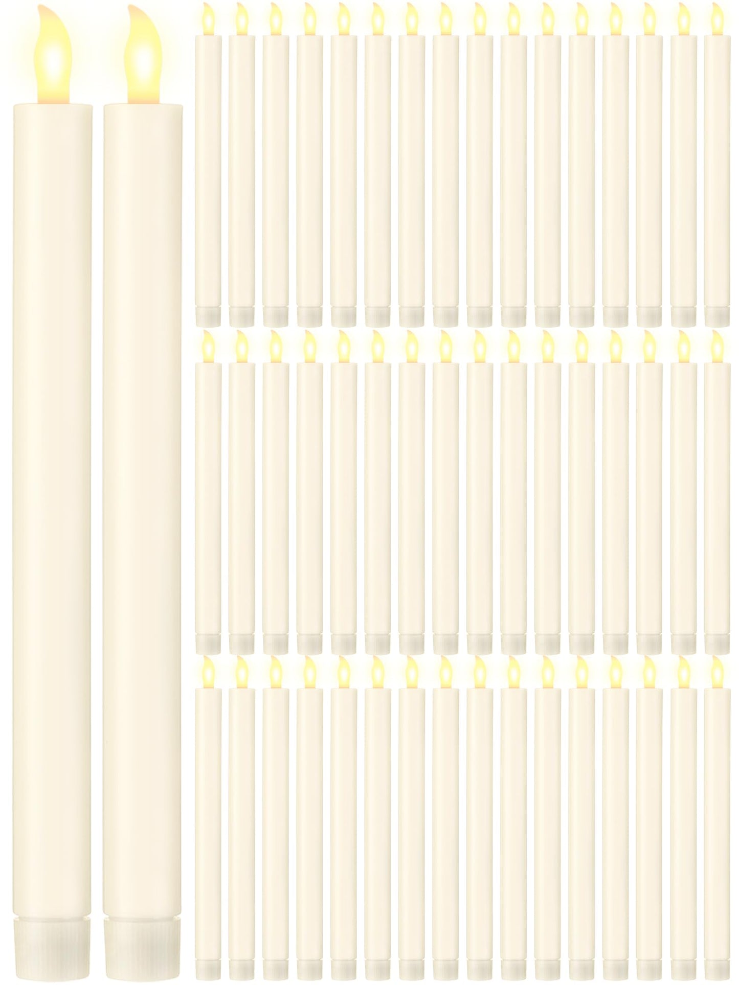 Funtery 48 Pcs Flameless LED Taper Candles Battery Operated Candles Bulk Realistic LED Candlesticks Flickering for Wedding Church Graduation Party Home Decor(Ivory,Modern Style)