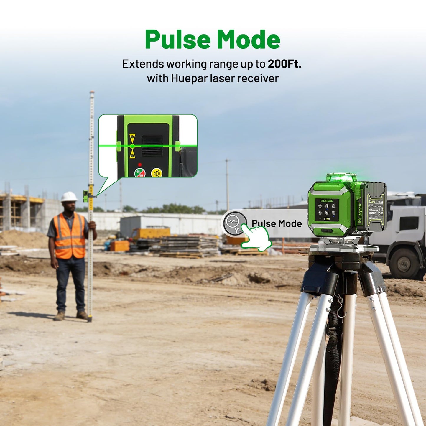 Huepar 2026 New Electronic Self Leveling Laser Level, 4x360° Green Cross Line Laser Tool, ±1/18" Accuracy, ±7% Slope Adjustment, Leveler Laser for Tile, Framing, Alignment, Layout, Construction & DIY