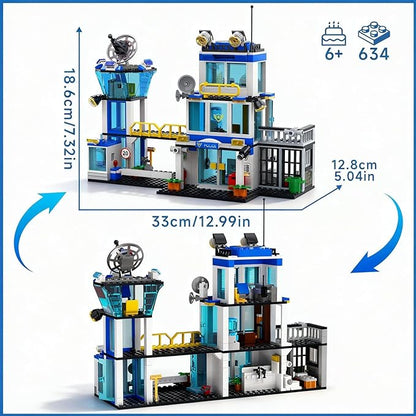 City Police Station Building Block Set with Light 634 PCS HQ Station Kits with Helicopter Police Car and Motorcycle. Ideal as a Birthday Holiday Collectible Gift for 6+ Fans Boys and Girls