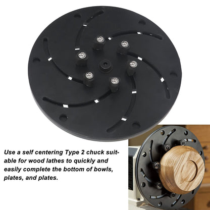 Longworth Chuck, Self Centering Wood Lathe Chuck with Aluminum Alloy Construction for Woodworking Bowl and Plate Turning Black 250mm