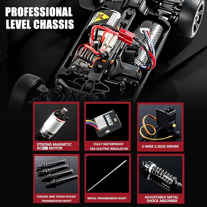 RC Drift Car 1/14 Scale RC Race Car with Spray Cool LED Lights 2.4G 4WD High Speed 35KM/H Drifting Cars Proportional Throttle with 2 Batteries RTR Gifts for Teen Adults