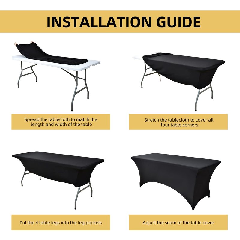ZarzaaSik 2-Pack 4ft Black Spandex Table Covers for Rectangular Folding Tables - Wrinkle Resistant Stretch Tight Table Cloths - Ultimate Fitted Table Protector for Parties, Banquet, and Wedding