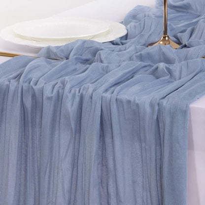 Socomi Dusty Blue Summer Cheesecloth Table Runner Boho Rustic Gauze 120 inch 10FT Cheese Cloth Sheer Runner for Wedding Party Baby Shower Birthday Home Decor Holiday Decorations