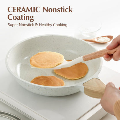 SENSARTE Nonstick Ceramic Frying Pan Skillet with Lid, 10 Inch Omelet Pan, Healthy Non Toxic Chef Pan, Induction Compatible Egg Pan with Heat Resistant Handle, Free of Intentionally Added PFAS/PTFE
