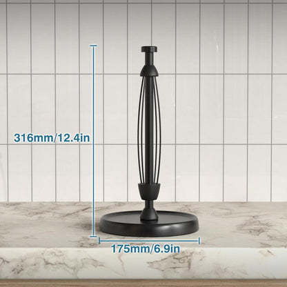 Paper Towel Holder Countertop, One-Handed Tear, Stainless Steel, Weighted Base, Black, Paper Towel Roll Holder Stand with Ratchet Mechanism for Kitchen Bathroom Farmhouse Essentials Decor Accessories