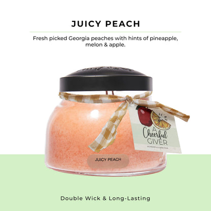 A Cheerful Giver - Juicy Peach Mama Scented Glass Jar Candle (22oz) with Lid & True to Life Fragrance Made in USA