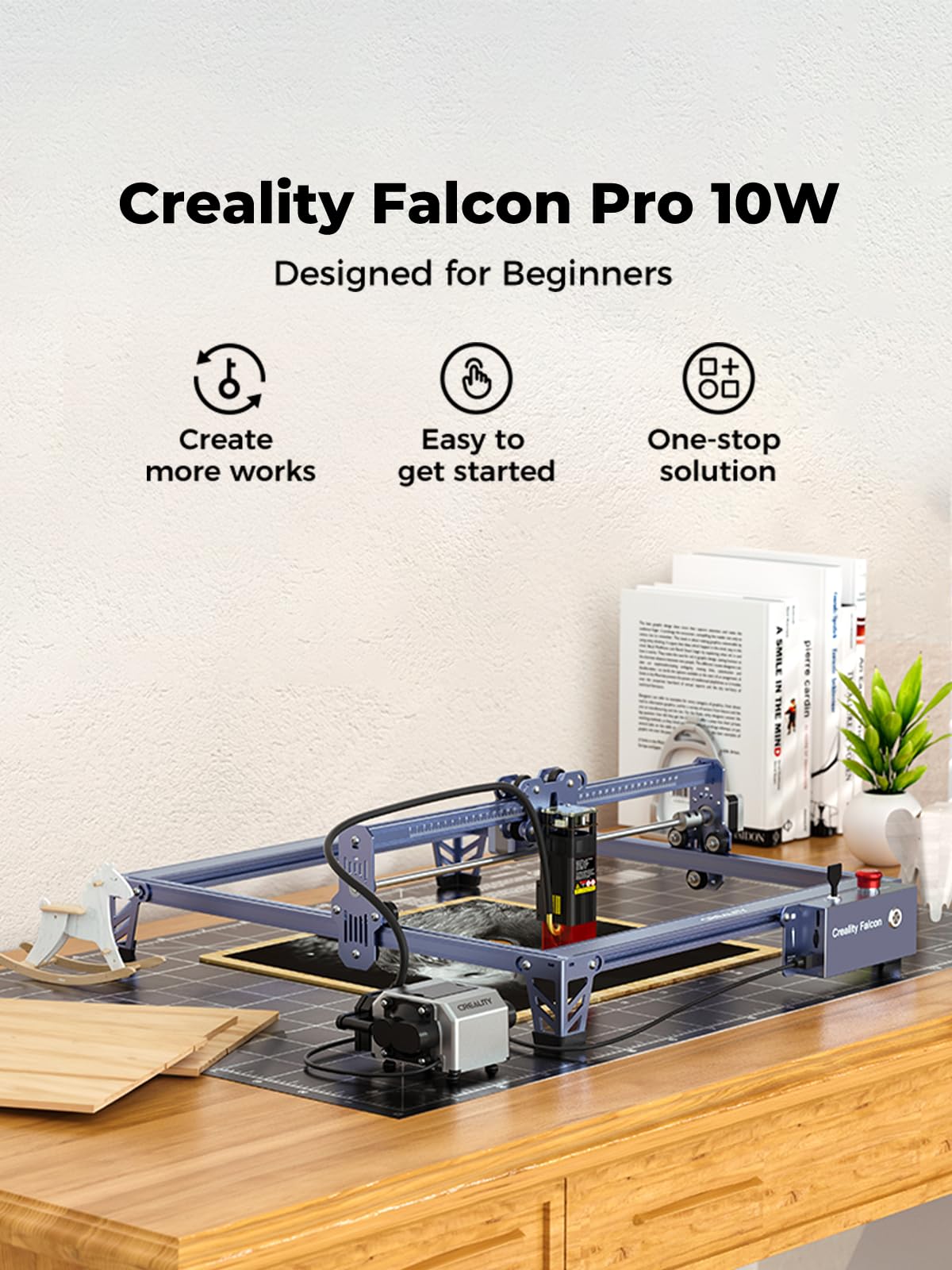 Creality 10W Laser Engraver, Falcon Pro with 3-in-1 Laser for Wood Engraving, 72000mW Efficient Laser Engraving Machine Fit, for Wood, Metal, Paper, Acrylic, Leather, Glass Tumbler Ring, 17" x 16"