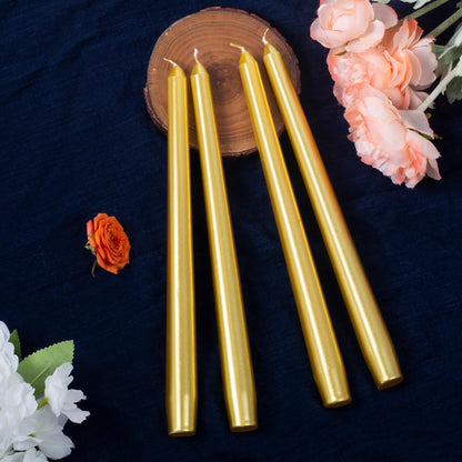 Everymoment Gold Taper Candles - 24 Pack 10 Inch Candlesticks - Dripless & Smokeless for 8 Hours - Unscented Paraffin Wax - Ideal for Wedding Christmas Anniversary New Year's Eve & Luxury Decor