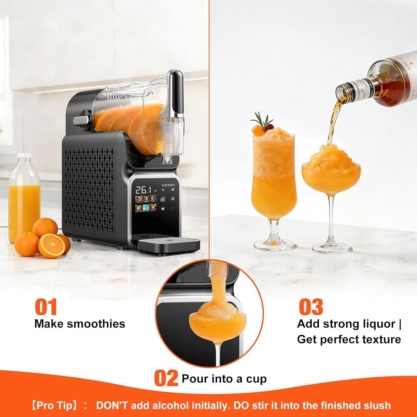 AllToU Slushie Machine No Ice Needed, Auto-Clean, 220W Quick Frozen Drink Maker with 6 Preset Programs for Margaritas, Frappés, Milk Shake and More, Slushy Machine for Home, 88oz