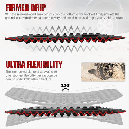 BUNKER INDUST Off-Road Traction Boards (Black) + 3" x 20ft Tree Saver Winch Strap 35,000 lbs Recovery Straps
